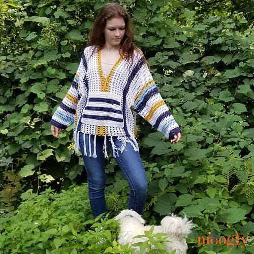 Crochet Summer Staple Sweater Pattern - Fringe Stripes Mesh V-neck - DK Yarn - Beginner - Pattern PDF