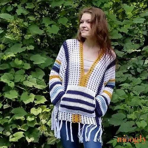 Crochet Summer Staple Sweater Pattern - Fringe Stripes Mesh V-neck - DK Yarn - Beginner - Pattern PDF
