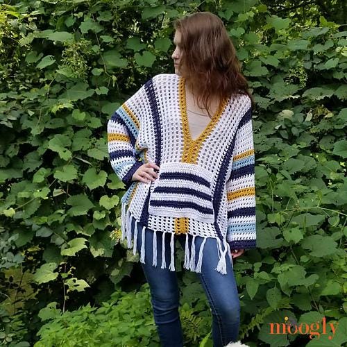 Crochet Summer Staple Sweater Pattern - Fringe Stripes Mesh V-neck - DK Yarn - Beginner - Pattern PDF
